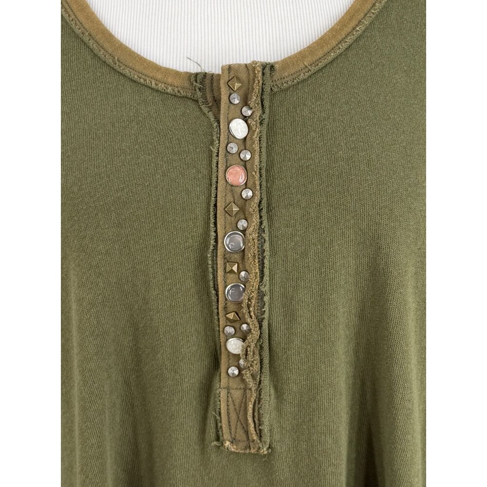 Free People Olive Green Long Sleeve Relaxed Henley Top | Boho Cottagecore Indie - Picture 5 of 16